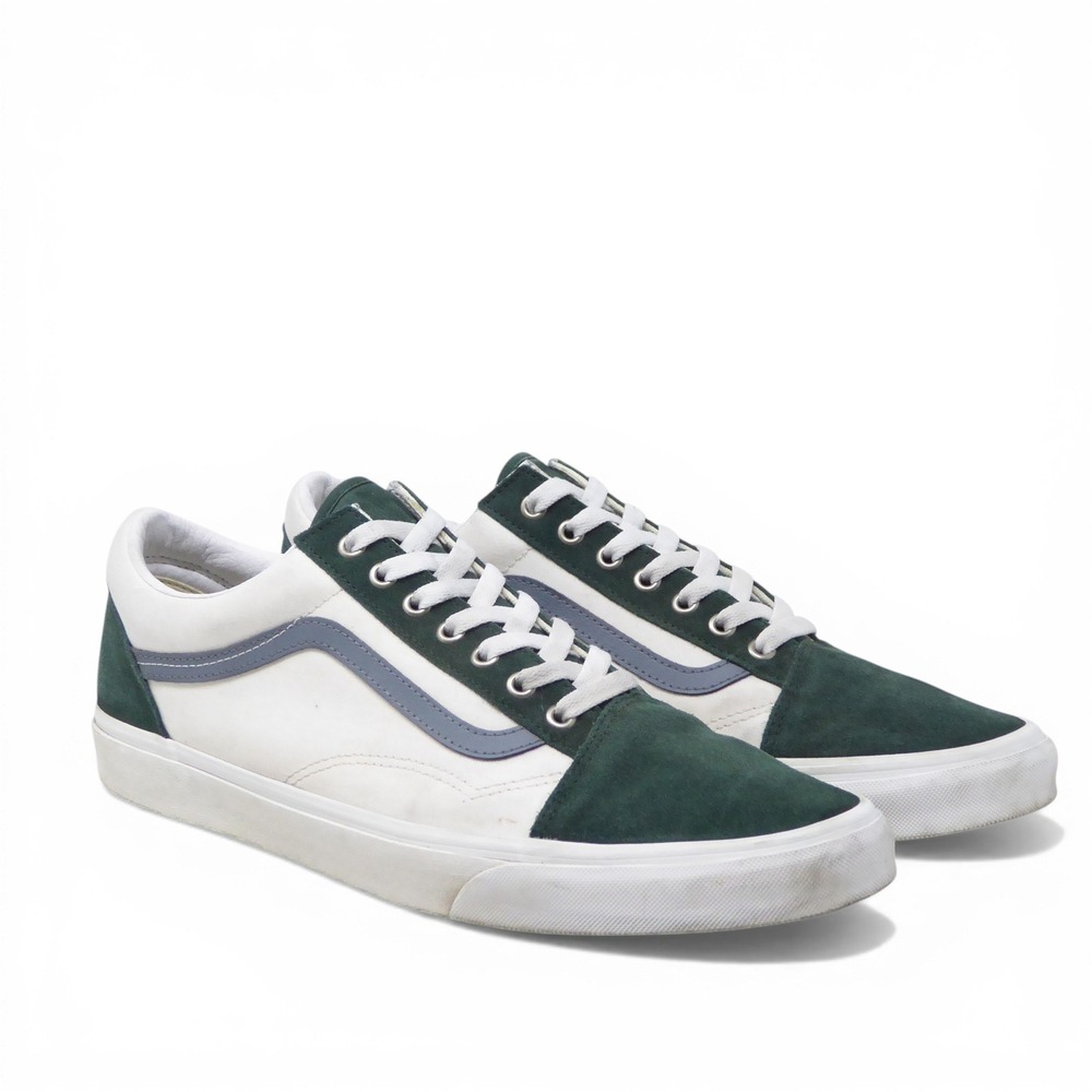 Vans Mens Old Skool Sneakers White Green Suede Canvas Low Top Shoes Size 13